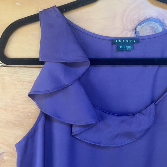 Theory Women's Purple Sleeveless Scoop Neck Ruffled Pullover Top Size Small - Picture 3 of 6